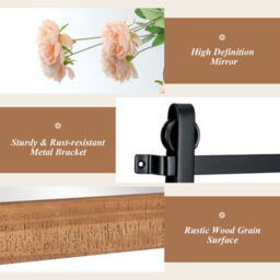 Gainoom Farmhouse Brown Wall Mirror Rustic Wood Frame Barn Door Style Decorative Mirror - thumbnail 6
