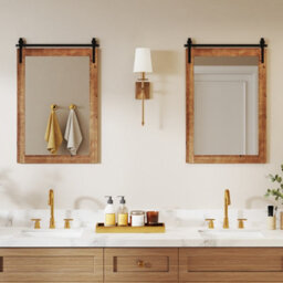 Gainoom Farmhouse Brown Wall Mirror Rustic Wood Frame Barn Door Style Decorative Mirror - thumbnail 5