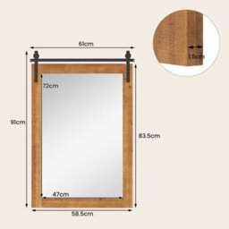 Gainoom Farmhouse Brown Wall Mirror Rustic Wood Frame Barn Door Style Decorative Mirror - thumbnail 2