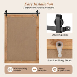 Gainoom Farmhouse Brown Wall Mirror Rustic Wood Frame Barn Door Style Decorative Mirror - thumbnail 8