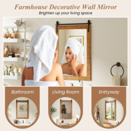 Gainoom Farmhouse Brown Wall Mirror Rustic Wood Frame Barn Door Style Decorative Mirror - thumbnail 9