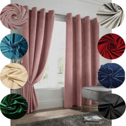 Luxury Living Velvet Thermal Blackout Eyelet Curtains Ready Made Pair Blush - thumbnail 5