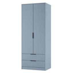 Ancona Ready Assembled Modern Matt Denim Blue 2 Drawer Tall Double Wardrobe (H)1956mm (W)766mm (D)530mm - thumbnail 3