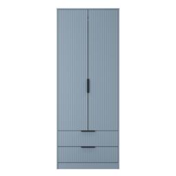 Ancona Ready Assembled Modern Matt Denim Blue 2 Drawer Tall Double Wardrobe (H)1956mm (W)766mm (D)530mm - thumbnail 2