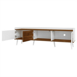 Abrihome Tv Cabinet, Tv Stand, 3-Door Storage Cabinet In White & Natural Wood Finish, Low Profile Design - thumbnail 3