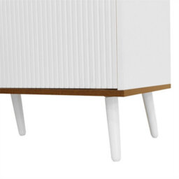 Abrihome Tv Cabinet, Tv Stand, 3-Door Storage Cabinet In White & Natural Wood Finish, Low Profile Design - thumbnail 4