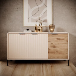 Arte Rave C Contemporary Sideboard Cabinet 3 Hinged Doors 3 Shelves Beige & Oak Viking Effect (H)820mm (W)1530mm (D)400mm - thumbnail 5