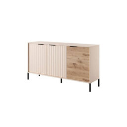 Arte Rave C Contemporary Sideboard Cabinet 3 Hinged Doors 3 Shelves Beige & Oak Viking Effect (H)820mm (W)1530mm (D)400mm
