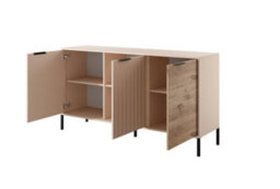 Arte Rave C Contemporary Sideboard Cabinet 3 Hinged Doors 3 Shelves Beige & Oak Viking Effect (H)820mm (W)1530mm (D)400mm - thumbnail 2