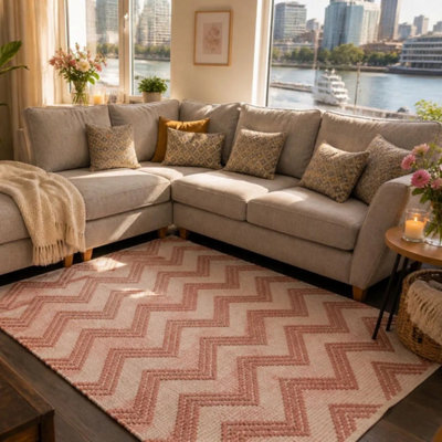 Recycled Pet Terracotta Chevron Indoor Outdoor Rug Uv Resistant Geometric Flatweave Area Mat For Patio & Deck - image 1