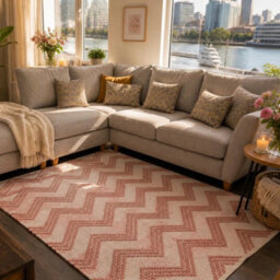Recycled Pet Terracotta Chevron Indoor Outdoor Rug Uv Resistant Geometric Flatweave Area Mat For Patio & Deck - thumbnail 1
