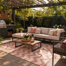 Recycled Pet Terracotta Chevron Indoor Outdoor Rug Uv Resistant Geometric Flatweave Area Mat For Patio & Deck - thumbnail 4