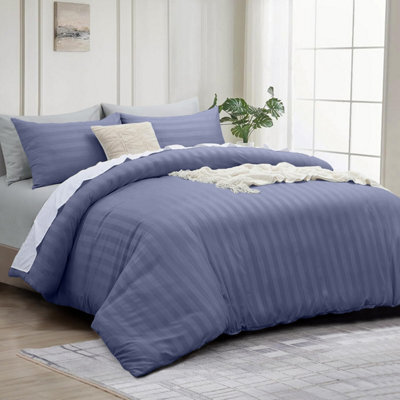Bedlooms Washed Blue Stripe Duvet Cover Complete Bedding Set, Breathable & Anti-Allergic Microfiber, King 230X220Cm - image 1