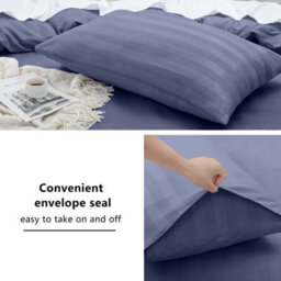 Bedlooms Washed Blue Stripe Duvet Cover Complete Bedding Set, Breathable & Anti-Allergic Microfiber, King 230X220Cm - thumbnail 3