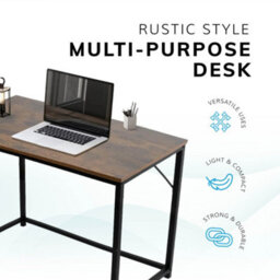 House Of Home Computer Desk 80Cm Rustic Brown With Black Coated Metal Frame - Versatile Coffee Table, Gaming Desk - thumbnail 3