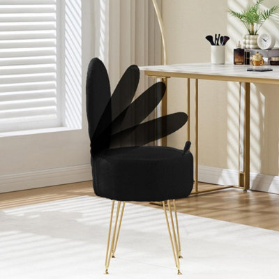 Black Dressing Table Chair With Storage, Vanity Stool With Foldable Backrest - image 1