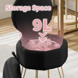 Black Dressing Table Chair With Storage, Vanity Stool With Foldable Backrest - thumbnail 6