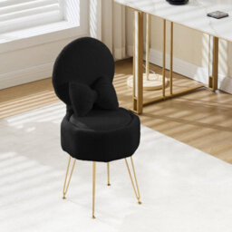 Black Dressing Table Chair With Storage, Vanity Stool With Foldable Backrest - thumbnail 3