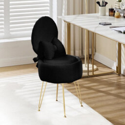 Black Dressing Table Chair With Storage, Vanity Stool With Foldable Backrest - thumbnail 9