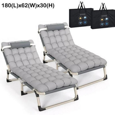Double Grey Reclining Sun Lounger Garden Folding Chair Bed Recliner Beach Camping - image 1