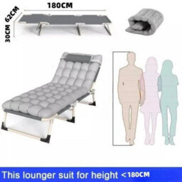 Double Grey Reclining Sun Lounger Garden Folding Chair Bed Recliner Beach Camping - thumbnail 3