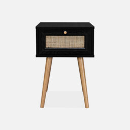 Sweeek - Woven Rattan Bedside Table With Drawer Boheme Black 39X39X55.4 Cm - thumbnail 2