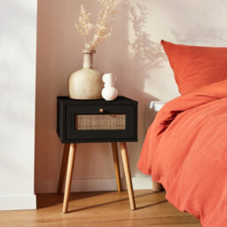 Sweeek - Woven Rattan Bedside Table With Drawer Boheme Black 39X39X55.4 Cm