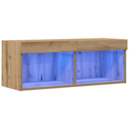 Berkfield Tv Wall Cabinet With Led Lights Artisan Oak 80X30X30 Cm - thumbnail 2