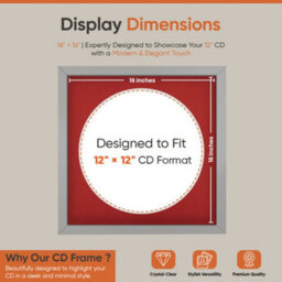 "16X16"" Light Grey Modern Vinyl Record Frame With Crimson Mount For 12 Inch Lp Disc - Ak Frames" - thumbnail 2