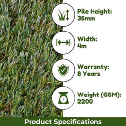 "Seville 35mm Artificial Grass, Premium Quality Outdoor Artificial Grass, Fake Grass For Patio-4M(13'1"") X 4M(13'1"")-16M²" - thumbnail 3