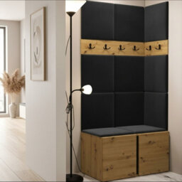 Anteroom Set Orion I Artisan Oak Shoe Cabinet Hangers Black Panels