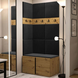 Anteroom Set Orion I Artisan Oak Shoe Cabinet Hangers Black Panels - thumbnail 2