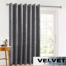 Ameha Grey Velvet Crushed Curtains Blackout Thermal Insulated Ring Top Ready Made Door Curtain Single Panel 66'' X 84'' - thumbnail 1