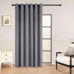 Ameha Grey Velvet Crushed Curtains Blackout Thermal Insulated Ring Top Ready Made Door Curtain Single Panel 66'' X 84'' - thumbnail 2
