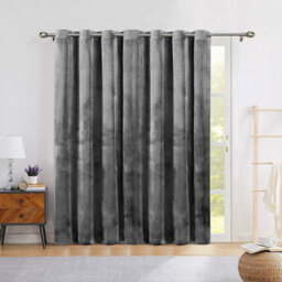 Ameha Grey Velvet Crushed Curtains Blackout Thermal Insulated Ring Top Ready Made Door Curtain Single Panel 66'' X 84'' - thumbnail 6