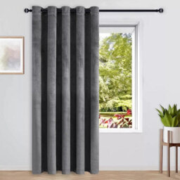 Ameha Grey Velvet Crushed Curtains Blackout Thermal Insulated Ring Top Ready Made Door Curtain Single Panel 66'' X 84'' - thumbnail 3
