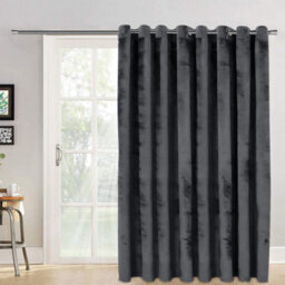 Ameha Grey Velvet Crushed Curtains Blackout Thermal Insulated Ring Top Ready Made Door Curtain Single Panel 66'' X 84'' - thumbnail 9