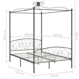 Berkfield Canopy Bed Frame Grey Metal 120X200 Cm - thumbnail 6