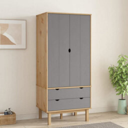 Vidaxl Wardrobe Otta Brown And Grey 76.5X53X172 Cm Solid Wood Pine Wardrobes