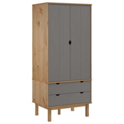 Vidaxl Wardrobe Otta Brown And Grey 76.5X53X172 Cm Solid Wood Pine Wardrobes - thumbnail 2