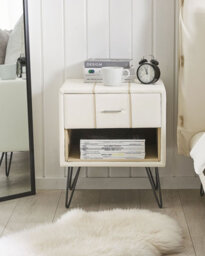Beliani 1 Drawer Bedside Table Betin Faux Leather White - thumbnail 2