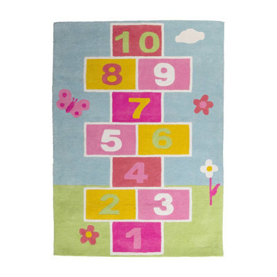 Orsina Colourful Kids Hopscotch Rug, Hand Tufted Cotton Play Rug For Bedroom, Game Rug For Childrens Room - image 1