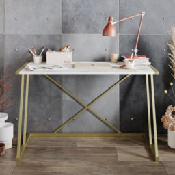 Decorotika Anemon Computer Desk White Marble Effect And Gold - thumbnail 2