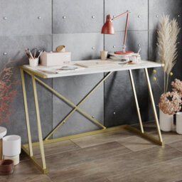 Decorotika Anemon Computer Desk White Marble Effect And Gold