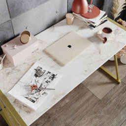 Decorotika Anemon Computer Desk White Marble Effect And Gold - thumbnail 3