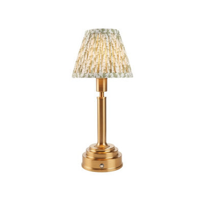 Luminosa Lighting Luminosa Upton Rechargeable Brushed Aged Brass Plate Table Lamp With Herb Garden Green Fabric Leaf Shade 16Cm Integrated Led - image 1
