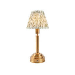 Luminosa Lighting Luminosa Upton Rechargeable Brushed Aged Brass Plate Table Lamp With Herb Garden Green Fabric Leaf Shade 16Cm Integrated Led - thumbnail 1