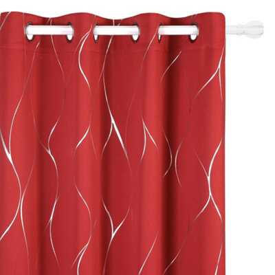 Deconovo Blackout Eyelet Silver Wave Line Foil Printed Curtains, Thermal Insulated Curtains, W46 X L54 Inch, Red, 2 Panels - image 1