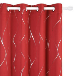 Deconovo Blackout Eyelet Silver Wave Line Foil Printed Curtains, Thermal Insulated Curtains, W46 X L54 Inch, Red, 2 Panels - thumbnail 1