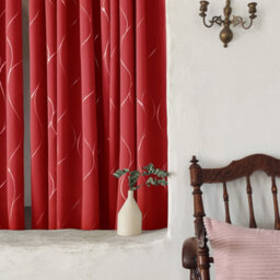 Deconovo Blackout Eyelet Silver Wave Line Foil Printed Curtains, Thermal Insulated Curtains, W46 X L54 Inch, Red, 2 Panels - thumbnail 2